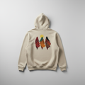 Traditional women sunset art hoodie back design with three women in colorful dress on cream hoodie